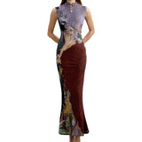 2025 New Three-Color New Chinese Style Before And After Two Crash Color Printing Cheongsam Dress
