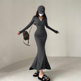 Hottie Pure Style French Sister Fishtail Dress Women Autumn Slim Bag Slacken Style Dress