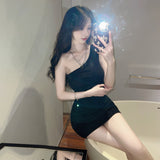 Small Babes Windy Sexy Collar Dress Women's Summer Design Feel Shoulder Repair Slimming And Hip Short Skirt