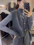 KANING Korean Round-Neck Solid Color Knitted Vest Women Stacked In Autumn And Winter New Single Buckle Loose Outer Sweater