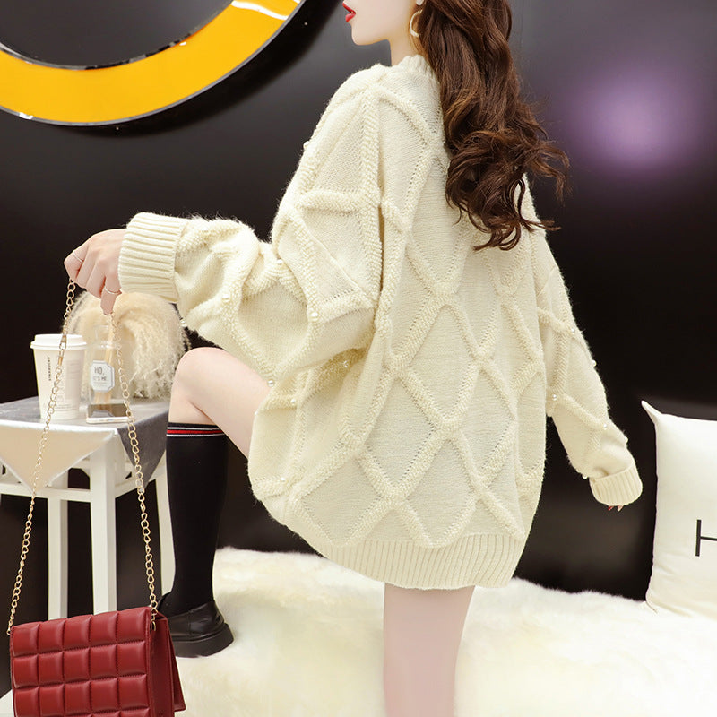 Miss Xue Loose Lazy Nail Bead Sweater Female Design Temperament 2026 Autumn Dress New Thin Outer Cloth