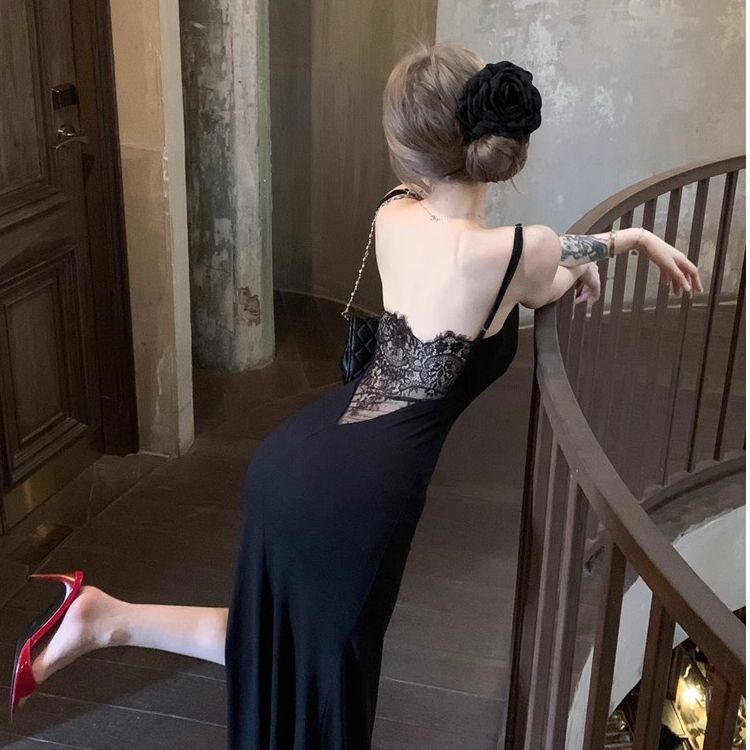 Suspension Fish Tail Dew Back Lace Open Dress Women's Spring Dress 2025 New Swaying Feeling Full