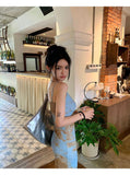 Blue Sling Babes Dress Women Summer New Tie Dyed Sexy Style Design Open Forked Ass Hips Long Skirt