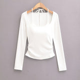 Pure Lust Sweet Wind With Chest Pads Two Long Sleeve Bottom T-Shirt Hanging Neck Folds To The Waist Sexy Niche