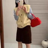 KANING Korean Round-Neck Knitted Vest Cardigan Women 2026 Early Autumn New Loose Sleeveless Shoulder Coat