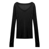 Spice Girls Sexy Slimper V-Neck Knitted T-Shirt Women's New Autumn Sunscreen Shirt Slim Thin Long-Sleeved Top