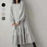 Small Design Loose Long Splicing Lotus Leaf Skirt Dress Dress Women's Long Sleeves Over The Knee Dress