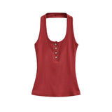 Pure Hot Girl Shell Buckle Neck Vest Button Repair Vest Vest Blouse Summer Women's Clothing