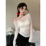 Fashion Design Sense Niche Lace Hollow Long-Sleeved T-Shirt Girls Autumn Winter Repair Outside The Sexy Hottie Clothes
