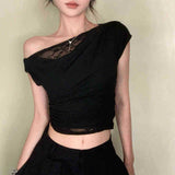 Fashion Sexy Hottie Shoulderless Sleeveless Vest T-Shirt Girl Spring New Thin White Tight Body Clothes