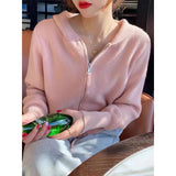 Double Zipper Hooded Sweater Coat Women Autumn And Winter New Gentle Wind Showing Thin Aging Temperament Short Knitted Cardigan Woman