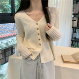 KANING Long-Sleeved V-Neck Elegant Knitted Cardigan Women's 2026 New Simple Thin Sweater Women's Clothing Outside