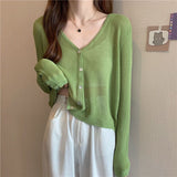 Collar Sunscreen Knitted Cardigan Women's Summer Thin Chic Air-Conditioning Shirt Coat High Waist Thin Short Hooded Top