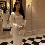 Autumn Sexy Style Pure Color Low-Necked Long Sleeve Dress Female Senior Feel Waist-Buffed Fishtail Long Dress