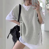KANING's New Autumn And Winter Korean Version Of The Loose V-Collar Knitted Vest Women Wear Sleeveless Sweater Vest Shoulders