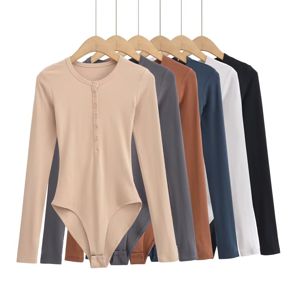Hottie Wind Round Collar Button-Up T-Shirted Women's Summer Intrusion With Long-Sleeved T-Shirt
