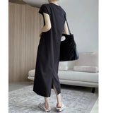 EADMO Summer Light Luxury Minimal Three-Dimensional Split Line Design Sense After The Opening Of Leisure Lanky Long Dress Dress