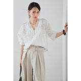 Real Shooting A Large Number Of Goods Summer New Heavy Industry Embroidery Women's Perspective Women's Baseball Lace Shirt Sunscreen Air Conditioning Top
