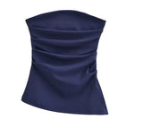 A Word-Collar Pure Desire To Slimen Shoulder Tective Blouse Folded Open Fork Solid Sexy Bottom Vest
