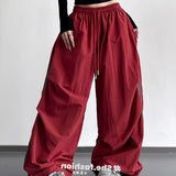 Vintage Red Sweatpants Women 2026 New Year Pop College Wind Jazz Dance Loose Scimits-On Shorts