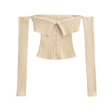 Purely Sexy Single-Sock Buckle Long-Sleeved Knitted Sweater Hot Girl High Waist To Play The Bottom Of The Short Top