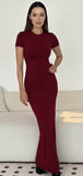 Women's Summer Dress Sexy Temperament Pure Round Collar Short-Sleeved Long Women's Dress Dress