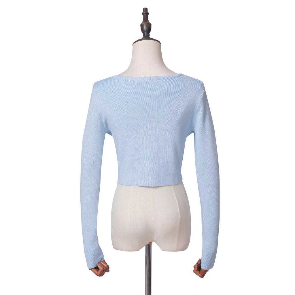 Spring Repair Single-Dcupuncture Knitted Cardigan Short-Sleeved Original Collar Coat Top