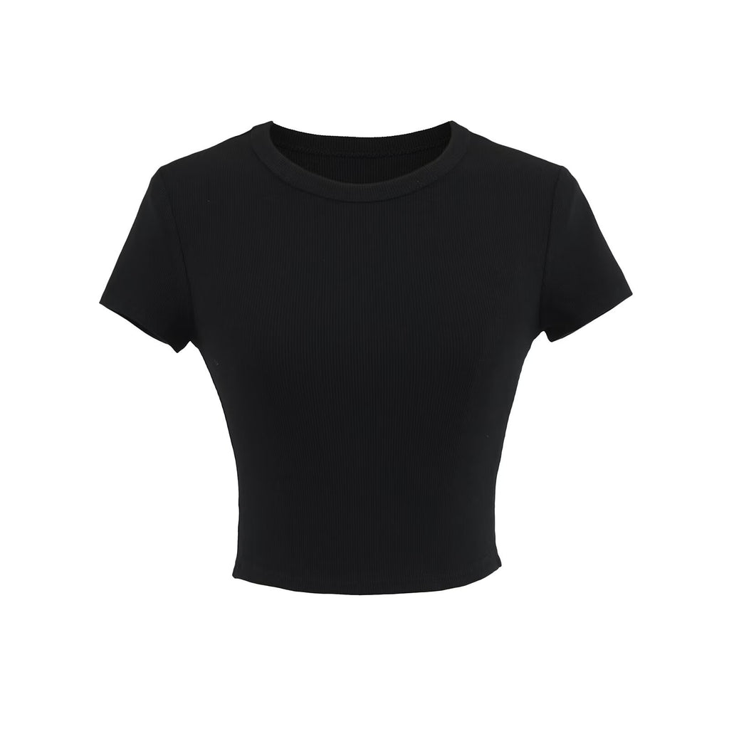 Basic Shoulder-Closing Short-Sleeved T-Shirt Women 2025 Summer Round Collar Solid Color T-Shirt Inside The Bottom Shirt Top