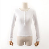 Spice Girls Spring And Summer Perspective Buckle Long-Sleeved T-Shirt Fine Knitted Short Collar Blouse