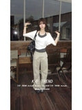 [People's Cotton] Han Really Two Pieces Wearing V-Neck Middle Sleeve T-Shirts For Summer Hottie Vests