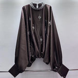 Heavy Industry French Court Style Drilled Bat Sleeve Design Small Fashion Quality Shirt 2025 Autumn And Winter New