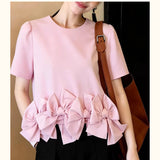 Sweet Wind Pink Short-Sleeved Bow Under The Pendulum Loose Top Woman 2026 Spring Reduced Princess Wind Jacket T-Shirt