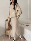 KANING Sheep Velvet Thick Hooded Set 2026 Autumn New Sweater Mid-Long Skirt Two-Piece