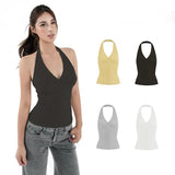 Small Design Sense V-Neck Hanging Neck Sling Vest Women's New Summer Slimming And Wearing Pure Tops