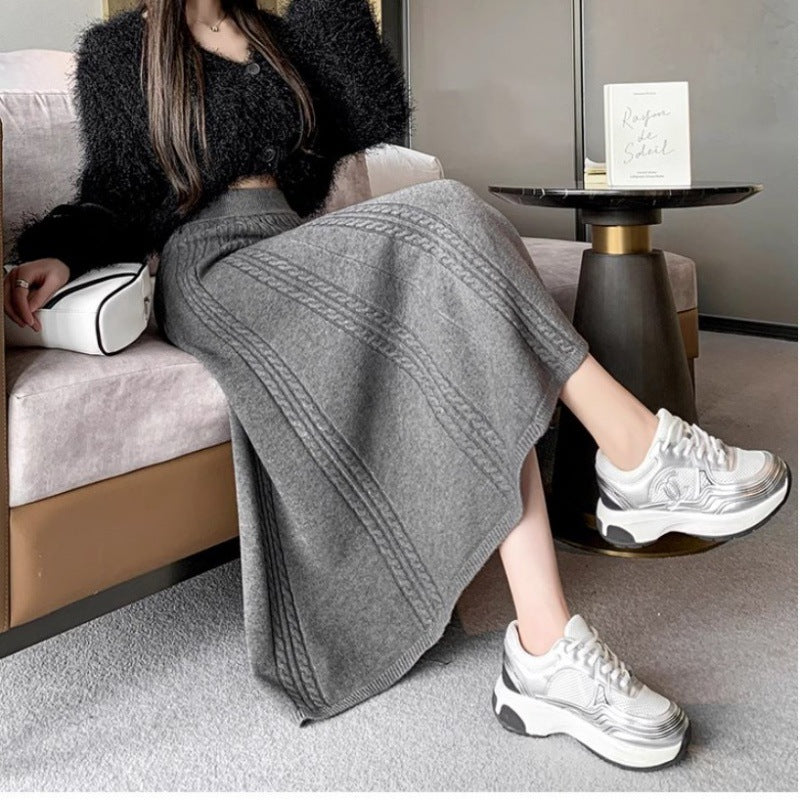 KANING Knitted Wool Skirt Half-Dress 2026 Autumn And Winter New Long Thicker Folding Skirt