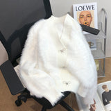 Autumn And Winter New Soft-Gutter V-Neck Bow Coat Sweet Delicate Knitted Women's Imitation Water Marinade Sweater Opener