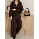 KANING Languishing Fashion Sweater Set 2026 Autumn And Winter New Retro Knitted Open-Leg Trousers Two-Piece Set