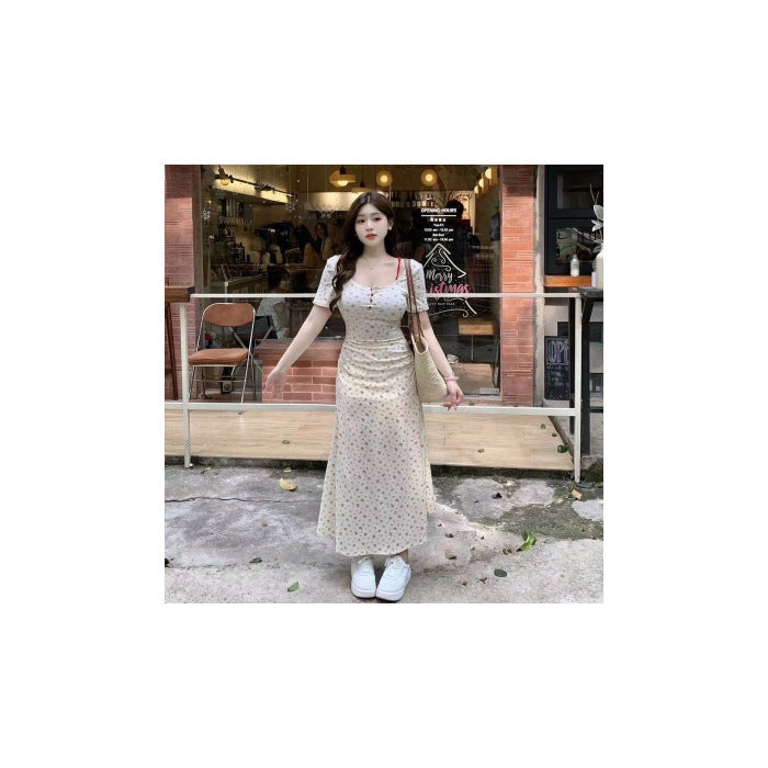Large-Size French Small Floral Temperament Dress Women's Summer Fat Mm New Waist Display Thin Belly Long Skirt