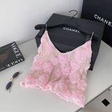 High-End Slit Three-Dimensional Flower V-Neck Sling Vest For Women's Summer Light Luxury Heavyweight Repair Slim Short Top