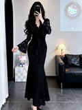 Sexy Purple V-Neck Lace Dress Femininity Bodybrets With Hip Dress Fishtail Dress