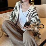 KANING Casual Gentle Wind Striped Hooded Knitted Cardigan Women's New Relaxed Lazy Sweater Tops In Autumn