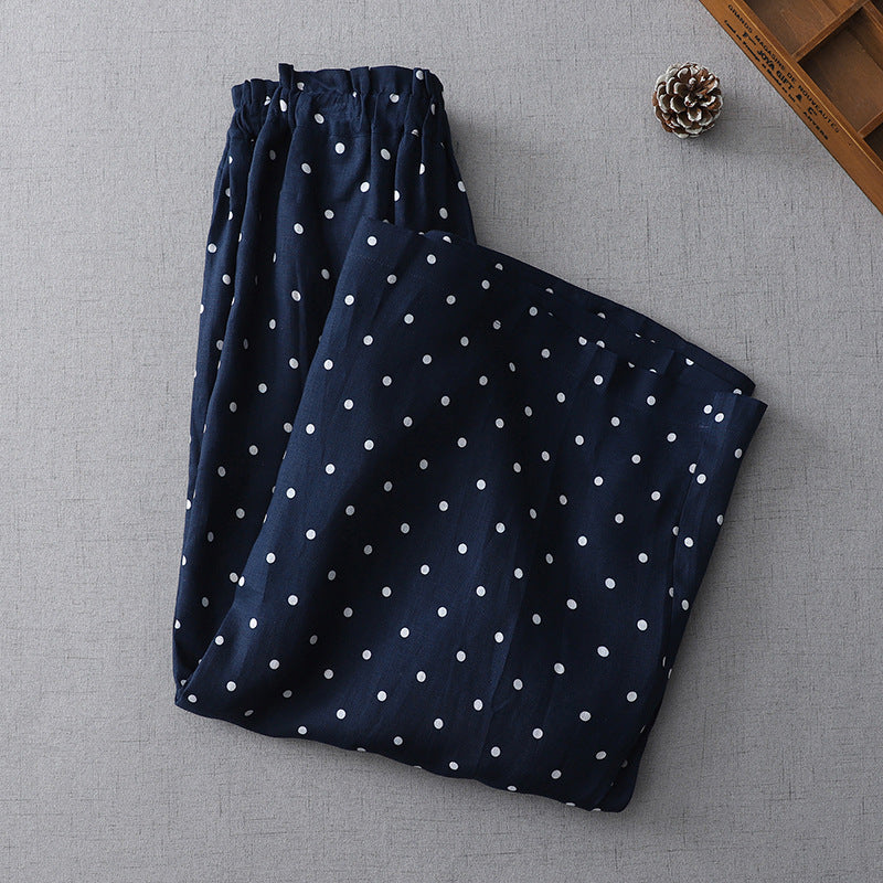 New Wave Dots Tight Waist Top Body Thin Set Casual Broad Legs Women Straight Trousers
