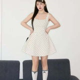Large-Size Women's Wave Point Sling Dress Summer French Style First Love Waist A Skirt + Sunscreen Cardigan Two Sets