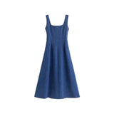 Blue Mist Love French Denim Dress Women's Summer Small Design Feel Waist Temperament Slings Long Skirt