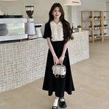 Korean Version Of Large-Size Women's Fat Mm Black Dress Women's Summer French Lace Dolls To Receive Skinny Black Dress