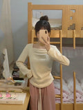 Casual Simple Style De Velvet Plus Velvet Bottom Shirt Women's Autumn And Winter Fashionable Atmosphere Slimming Inside A Solid Color T-Shirt