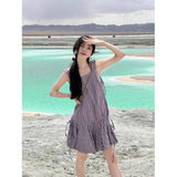 Vintage Small Sleeveless Tuff Tice Dress Women's New Summer Folding Sling Tidal Tidal Short Skirt