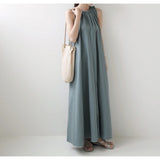 Summer New Design Feel Solid Color Loose Sleeveless Hanging Neck Leisure Vest Dress With Thin Belly