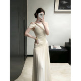 Sexy Wind Shoulder Strap Dress Women's Spring And Summer New Waist High-Sensing Dress 100-Fold Skirt Dress