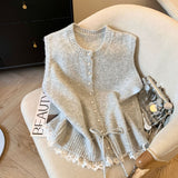 KANING Soft Lace Side Hem Spliced Knitted Vest 2026 Autumn And Winter New Folding Sweater Vest
